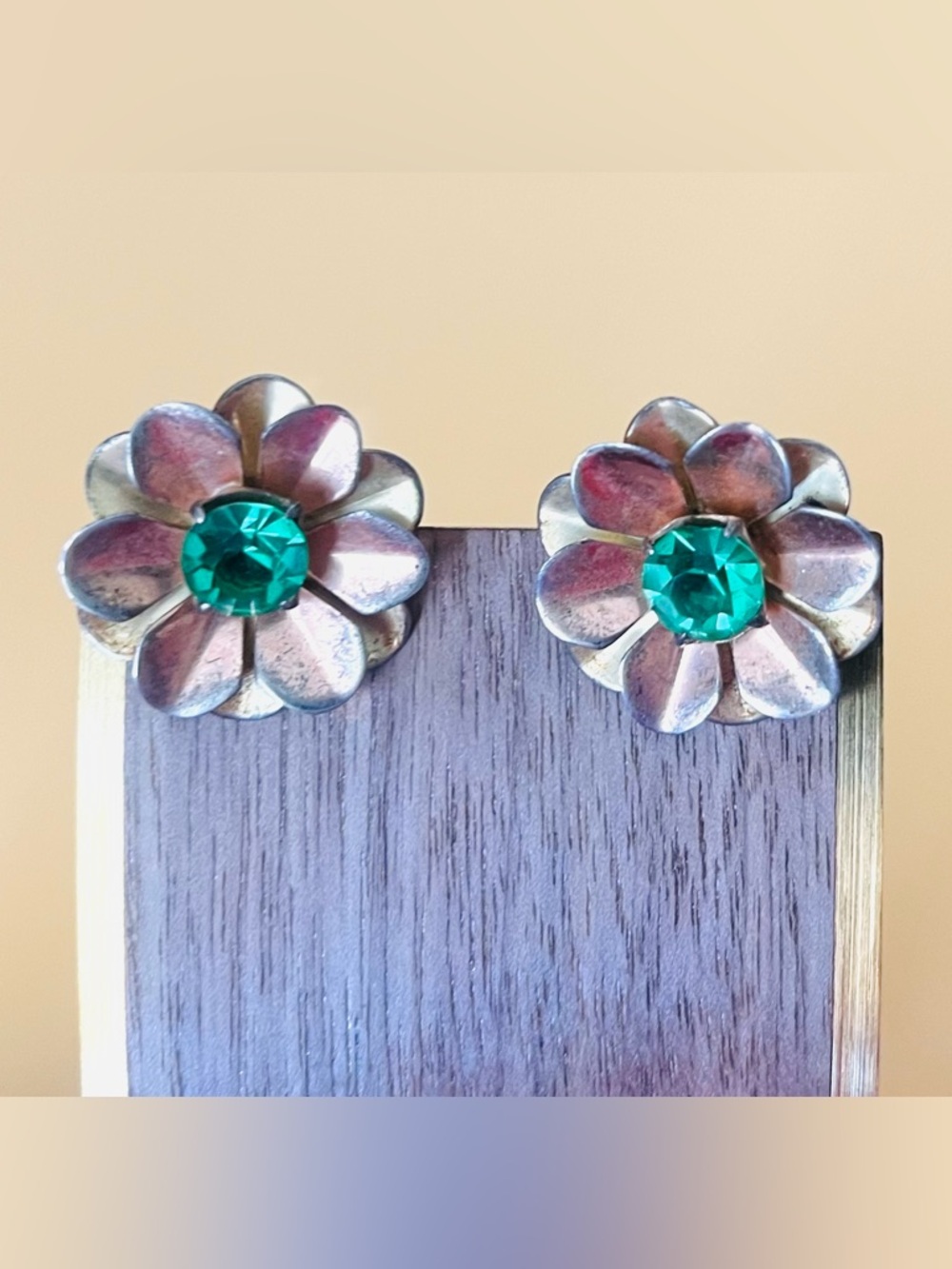 Vintage Gold over and Green Floral screw Earrings